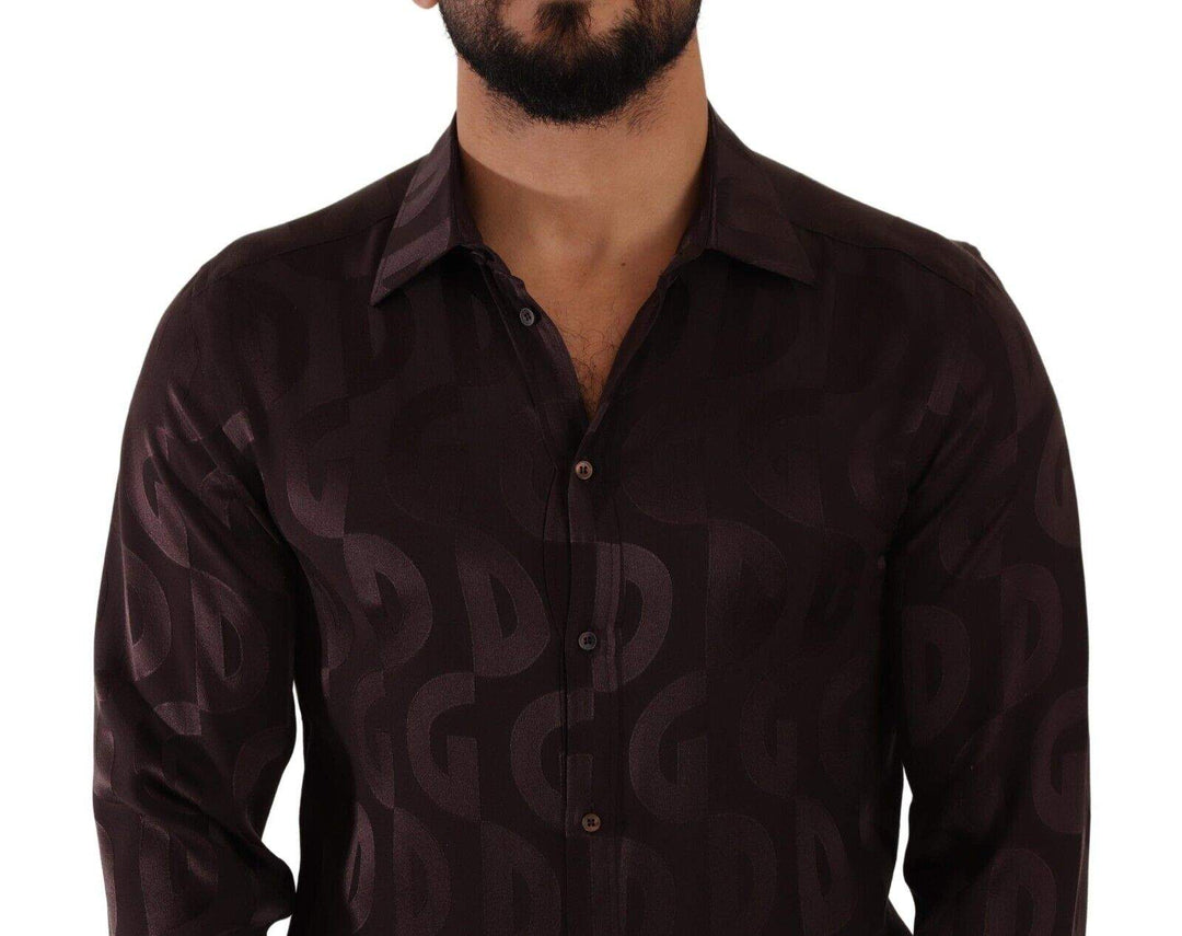 Dolce & Gabbana Bordeaux GOLD Logo Silk Slim Fit s Shirt #men, Bordeaux, Dolce & Gabbana, feed-1, IT40 | M, Shirts - Men - Clothing at SEYMAYKA
