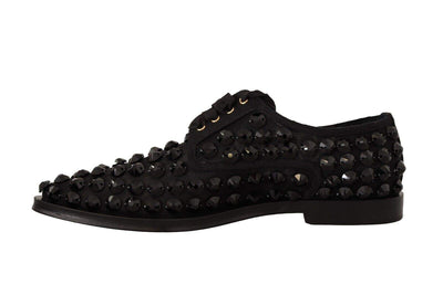 Dolce & Gabbana Black Lace Up Studded Formal Flats Shoes Black, Dolce & Gabbana, EU39/US8.5, feed-1, Flat Shoes - Women - Shoes at SEYMAYKA