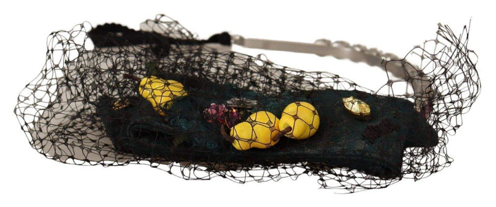 Dolce & Gabbana Silver Tiara Crystals Fruits Black Mesh Diadem Headband Black, Dolce & Gabbana, feed-1, Headbands - Women - Accessories at SEYMAYKA