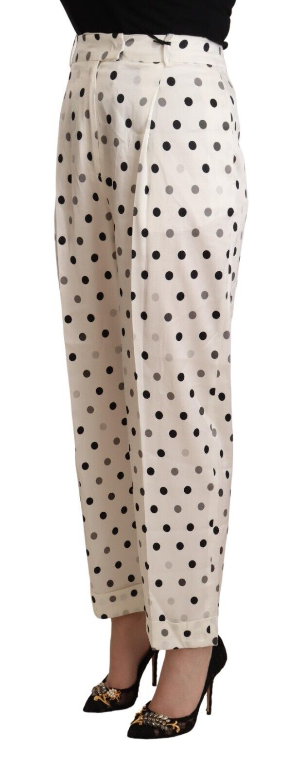 Ermanno Scervino White Polka Dotted High Waist Tapered Pants