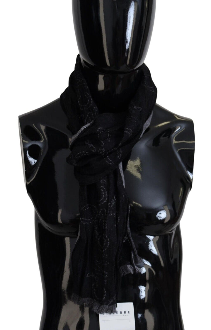 Costume National Black Grey Logo Print  Neck Wrap Shawl Scarf