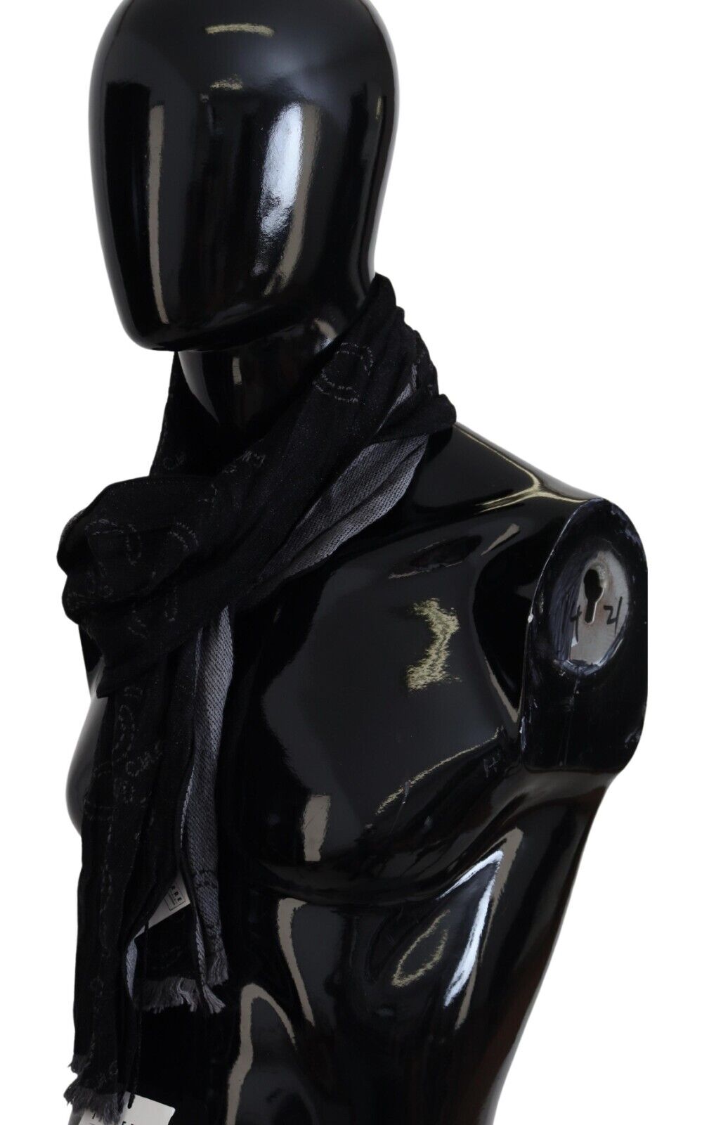 Costume National Black Grey Logo Print  Neck Wrap Shawl Scarf