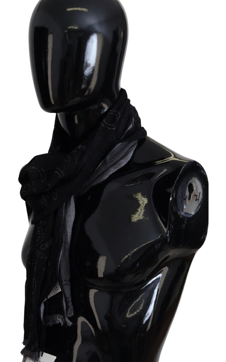 Costume National Black Grey Logo Print  Neck Wrap Shawl Scarf