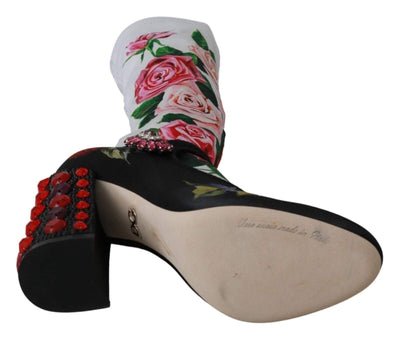 Dolce & Gabbana Black Floral Socks Crystal Jersey Boots Boots - Women - Shoes, Dolce & Gabbana, EU38/US7.5, feed-1, Multicolor at SEYMAYKA