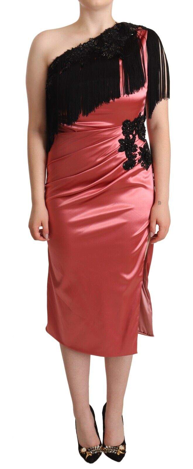Dolce & Gabbana Pink One-Shoulder Silk Tassel Fringe Gown Mid Dress Dolce & Gabbana, Dresses - Women - Clothing, feed-1, IT42|M, Pink at SEYMAYKA