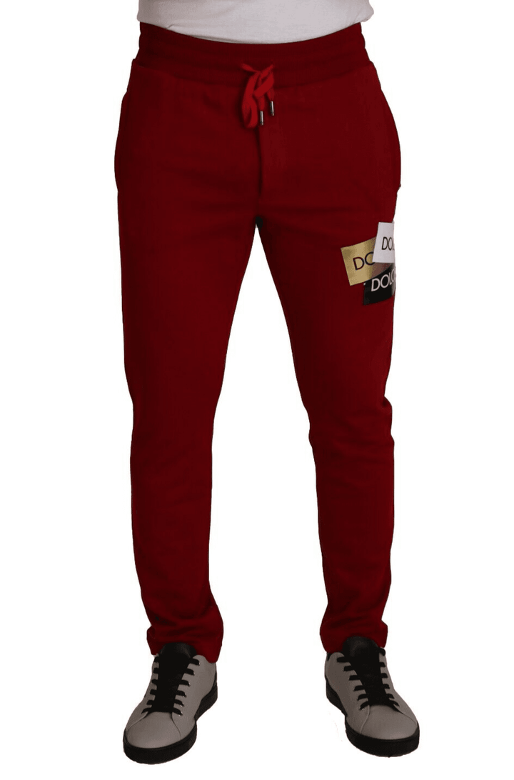 Dolce & Gabbana Red Cotton Logo Patch Sweatpants Jogging Pants #men, Dolce & Gabbana, feed-1, IT44 | XS, IT46 | S, Jeans & Pants - Men - Clothing, Red at SEYMAYKA