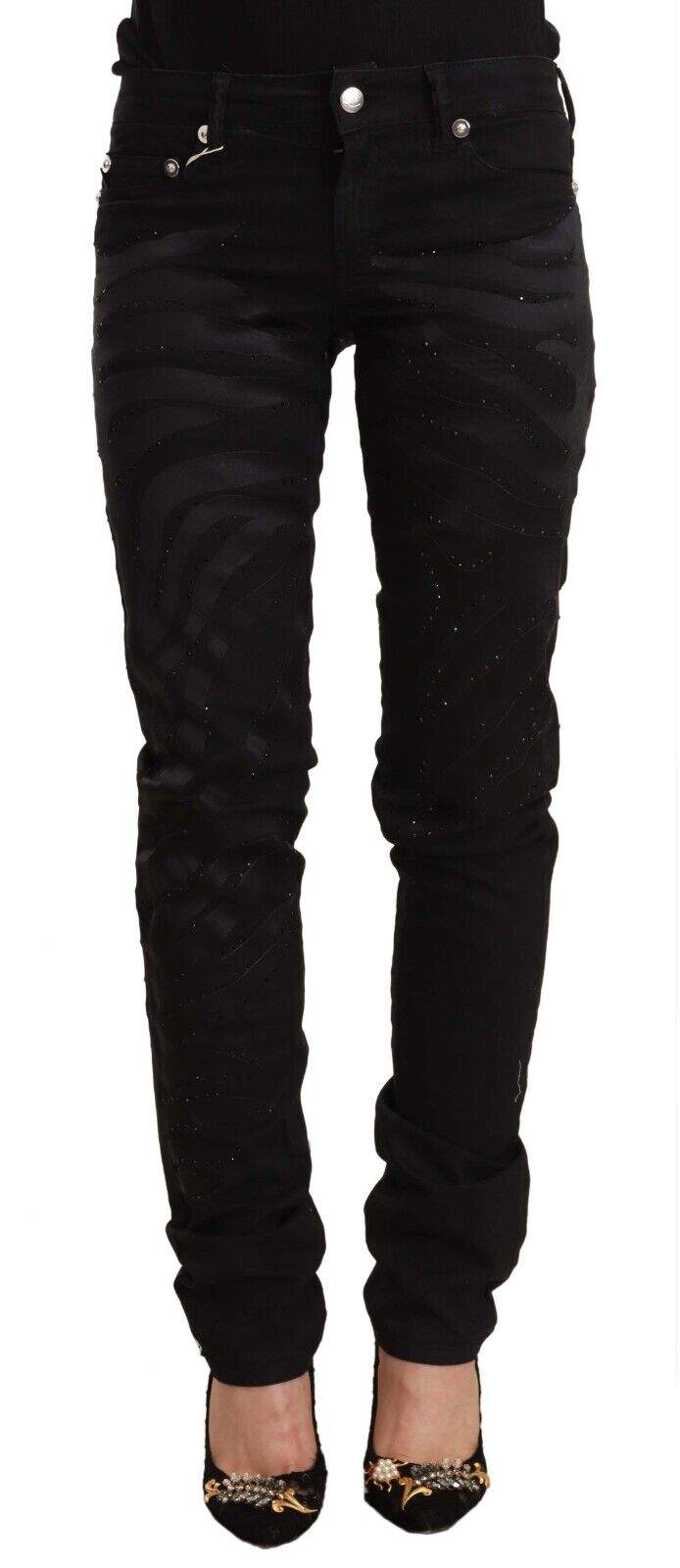 Just Cavalli Black Mid Waist Embellished Skinny Jeans Black, feed-1, Jeans & Pants - Women - Clothing, Just Cavalli, W24, W25, W26 at SEYMAYKA