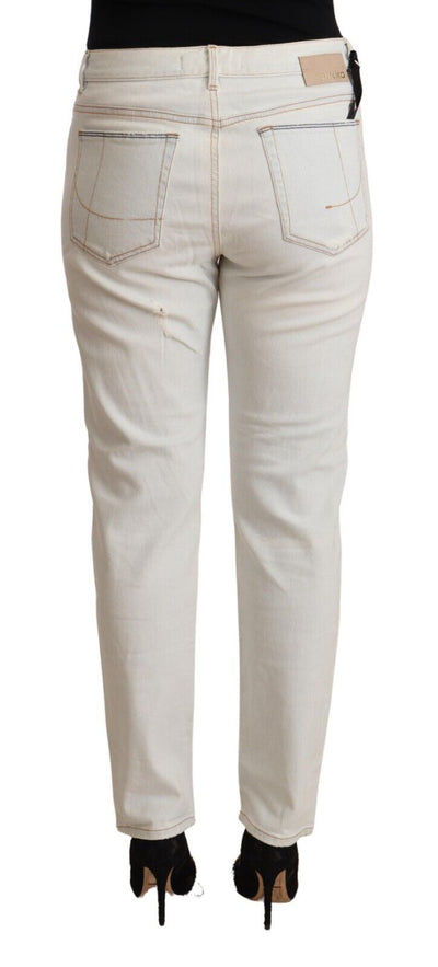 PINKO White Cotton Distressed Mid Waist Skinny Denim Jeans