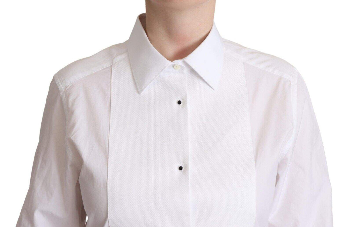Dolce & Gabbana White Cotton Dress Collared Long Sleeves Shirt Top Dolce & Gabbana, feed-1, IT44|L, Shirts - Women - Clothing, White at SEYMAYKA