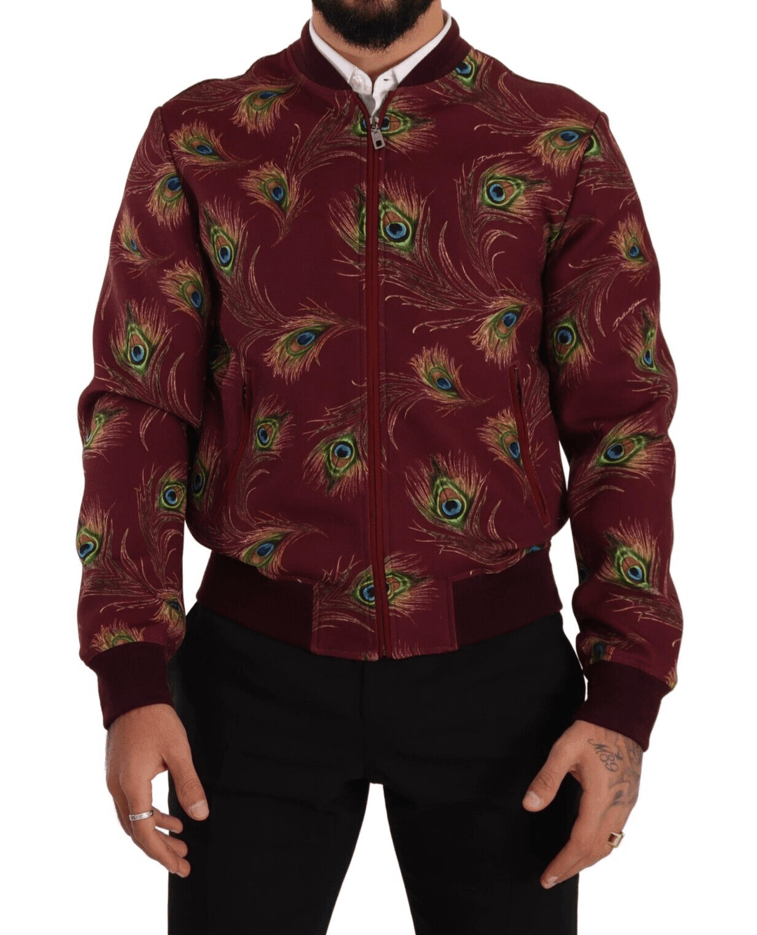 Dolce & Gabbana Red Peacock Polyester Stretch Full Zip Jacket #men, Dolce & Gabbana, feed-1, IT48 | M, Jackets - Men - Clothing, Red at SEYMAYKA