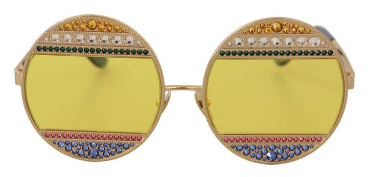 Dolce & Gabbana Gold Oval Metal Crystals Shades Sunglasses Dolce & Gabbana, feed-1, Gold, Sunglasses for Women - Sunglasses at SEYMAYKA