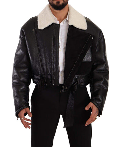 Dolce & Gabbana Black Leather Shearling Biker Coat Jacket #men, Black, Dolce & Gabbana, feed-1, IT48 | M, Jackets - Men - Clothing at SEYMAYKA