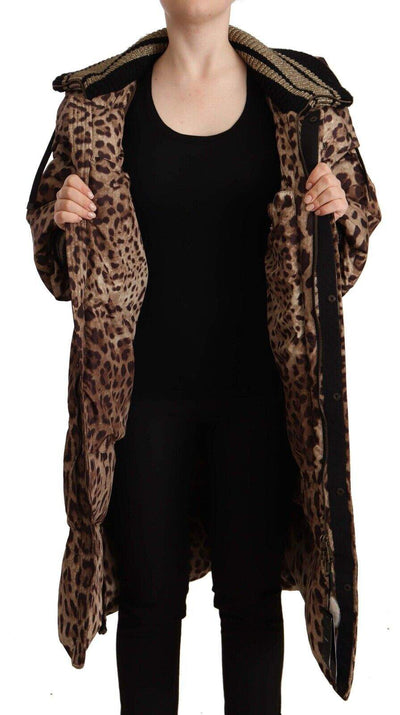 Dolce & Gabbana Brown Long Leopard Print Quilted Down Jacket Brown, Dolce & Gabbana, feed-1, IT38|XS, Jackets & Coats - Women - Clothing at SEYMAYKA