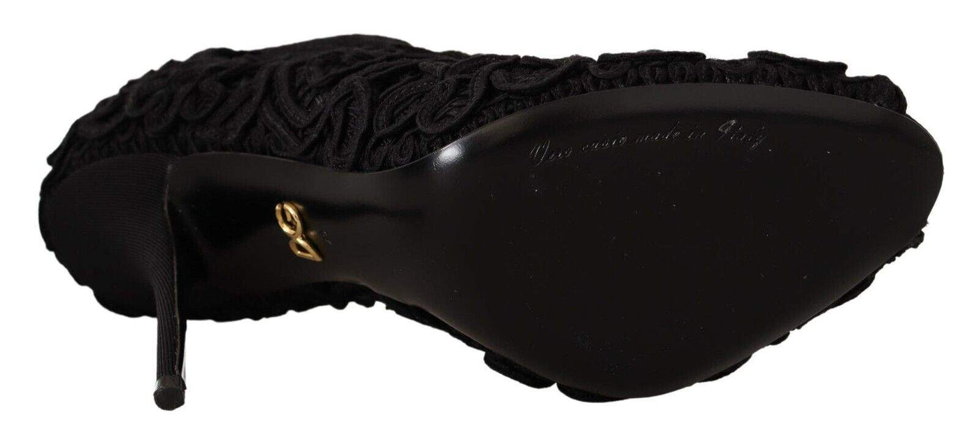 Dolce & Gabbana Black Cordonetto Ricamo Pump Open Toe Shoes Black, Dolce & Gabbana, EU40/US9.5, feed-1, Pumps - Women - Shoes at SEYMAYKA