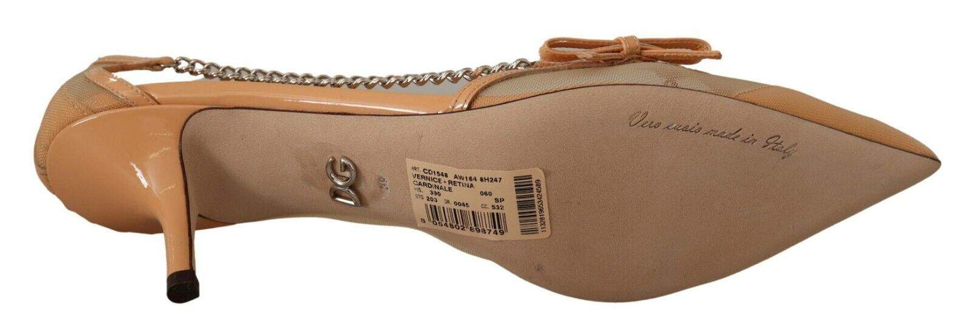 Dolce & Gabbana Peach Mesh Leather Chains Heels Pumps Shoes Beige, Dolce & Gabbana, EU39/US8.5, feed-1, Pumps - Women - Shoes at SEYMAYKA