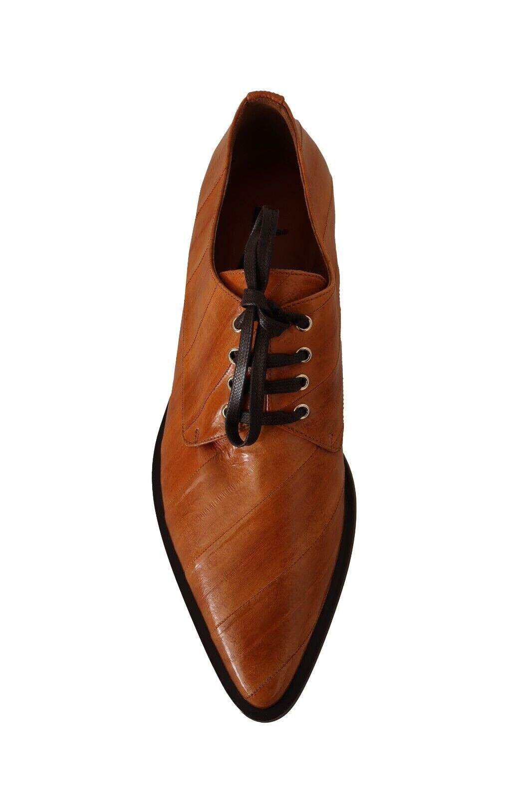 Dolce & Gabbana Brown Eel Leather Lace Up Formal Shoes Brown, Dolce & Gabbana, EU39/US8.5, feed-1, Flat Shoes - Women - Shoes at SEYMAYKA