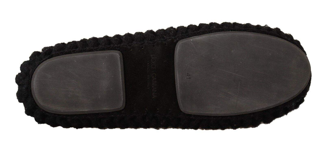 Dolce & Gabbana Black Slip On Ballerina Flats Wool Knit Shoes Black, Dolce & Gabbana, EU41/US10.5, feed-1, Flat Shoes - Women - Shoes at SEYMAYKA