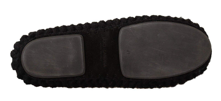 Dolce & Gabbana Black Slip On Ballerina Flats Wool Knit Shoes Black, Dolce & Gabbana, EU41/US10.5, feed-1, Flat Shoes - Women - Shoes at SEYMAYKA