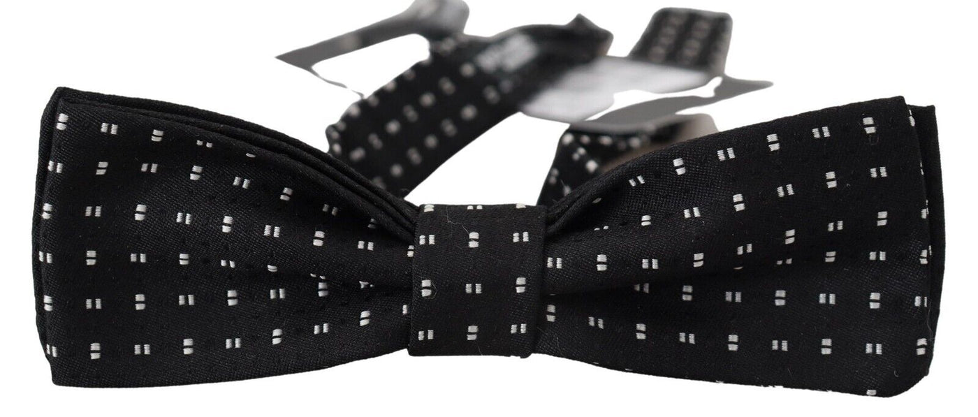 Dolce & Gabbana Black Silk Patterned Neck Papillon Accessory Bow Tie