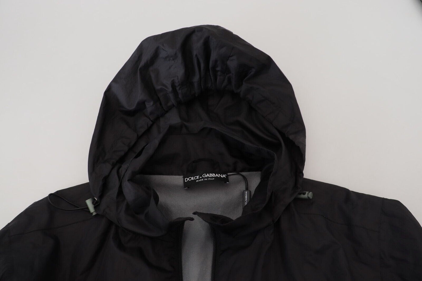 Dolce & Gabbana Black Printed Nylon Hooded Bomber Jacket