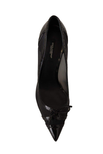 Dolce & Gabbana Black Mesh Leather Pointed Heels Pumps Shoes Black, Dolce & Gabbana, EU40/US9.5, feed-1, Pumps - Women - Shoes at SEYMAYKA