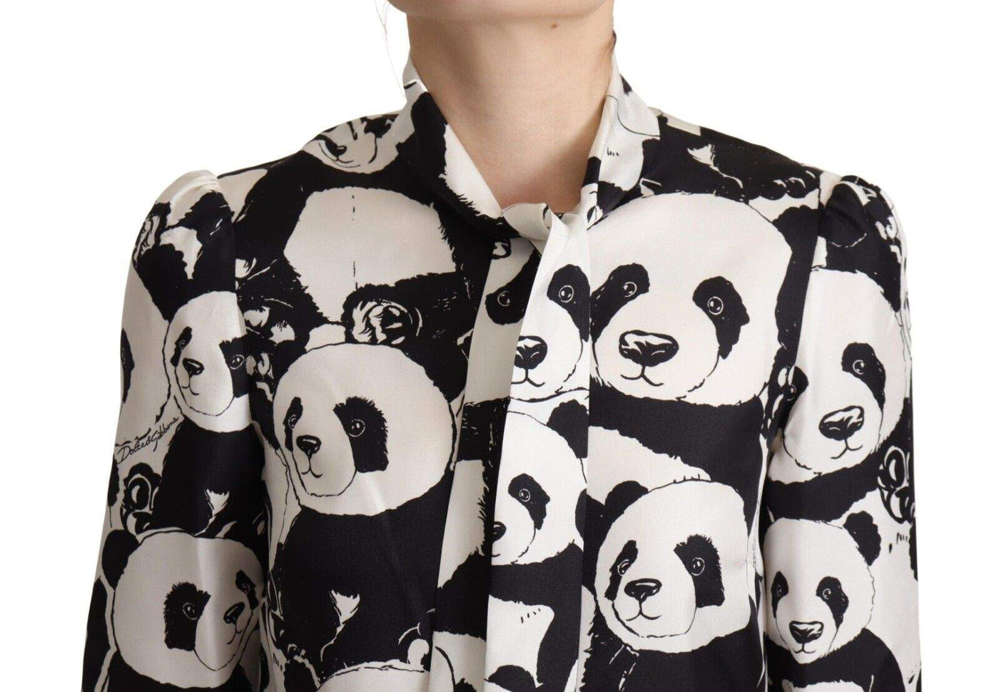 Dolce & Gabbana Black White Panda Print Silk Ascot Collar Top Black/White, Dolce & Gabbana, feed-1, IT40|S, Tops & T-Shirts - Women - Clothing at SEYMAYKA