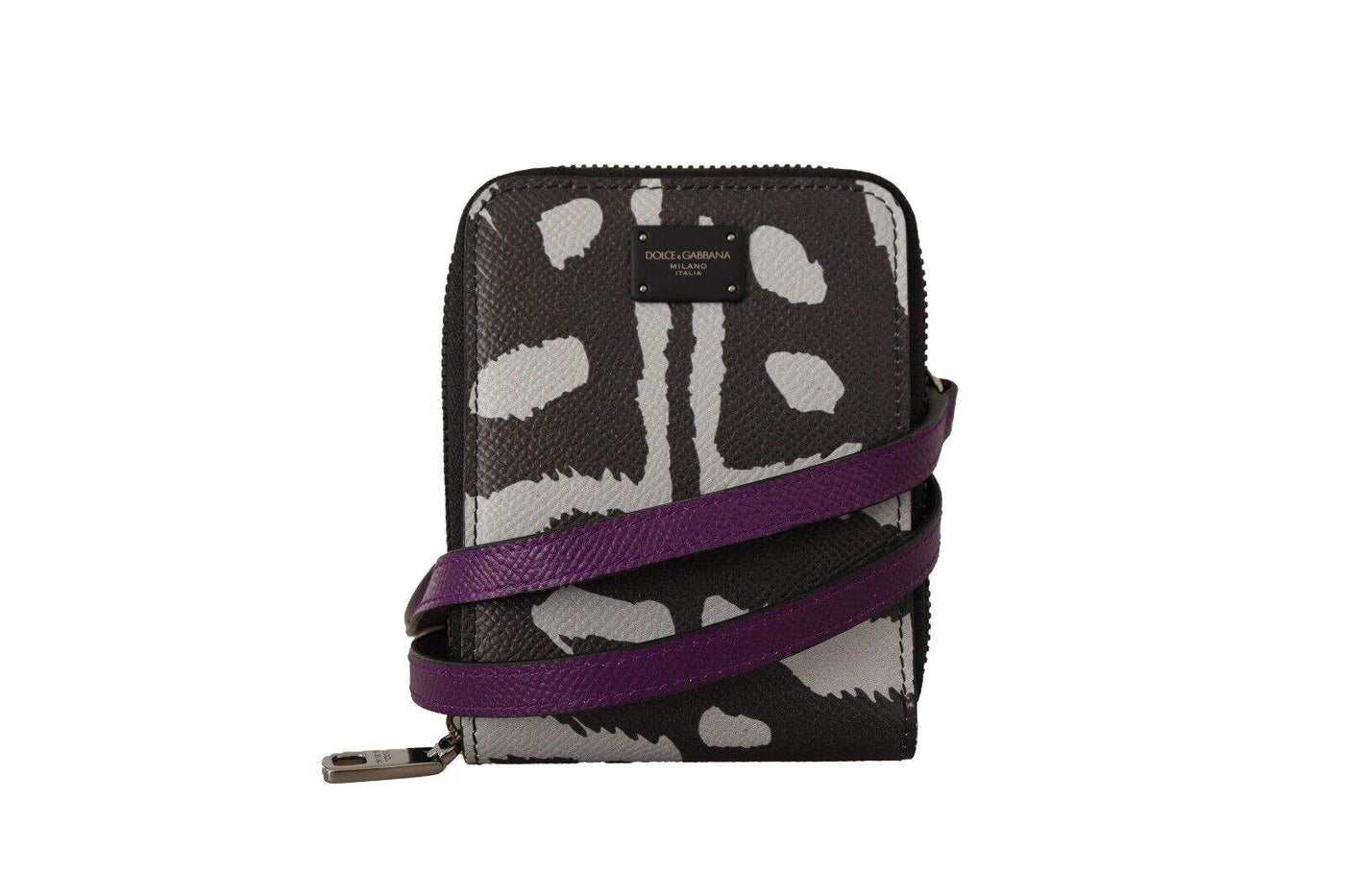 Dolce & Gabbana Black Tiger Leather Mini Bifold Sling Purse Wallet Dolce & Gabbana, feed-1, Purple and Black, Wallets - Women - Bags at SEYMAYKA