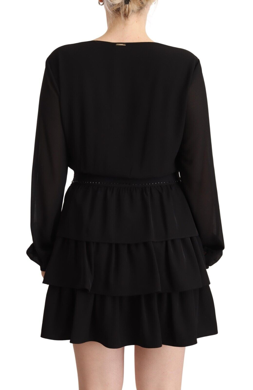 Liu Jo Black Polyester Long Sleeves V-neck Mini A-line Dress