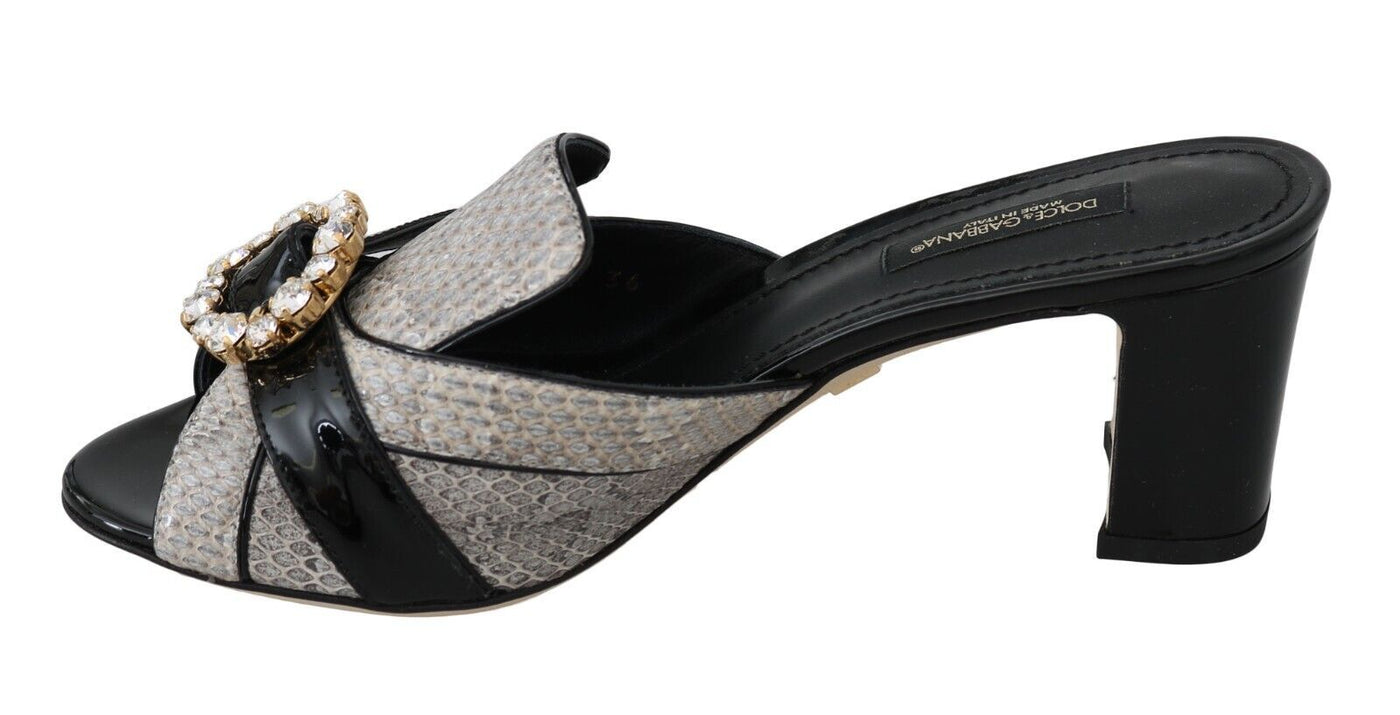 Black Gray Exotic Leather Crystals Sandals Shoes