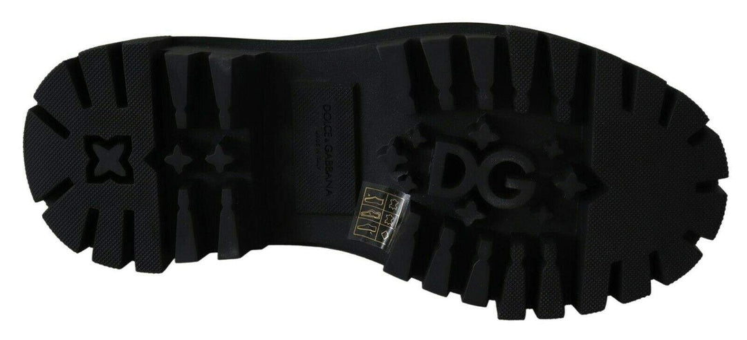 Dolce & Gabbana Black Leather Crystal Combat Boots Black, Boots - Women - Shoes, Dolce & Gabbana, EU35/US4.5, feed-1, Shoes - New Arrivals at SEYMAYKA