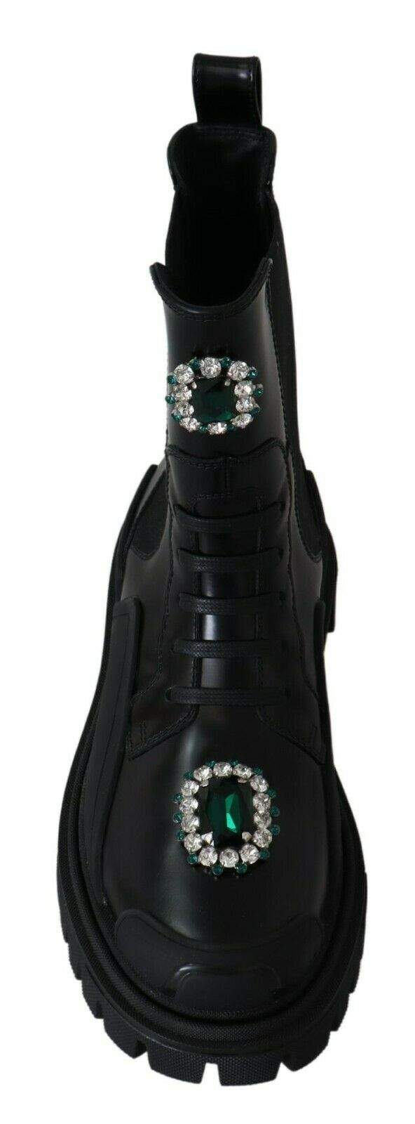 Dolce & Gabbana Black Leather Crystal Combat Boots Black, Boots - Women - Shoes, Dolce & Gabbana, EU35/US4.5, feed-1, Shoes - New Arrivals at SEYMAYKA