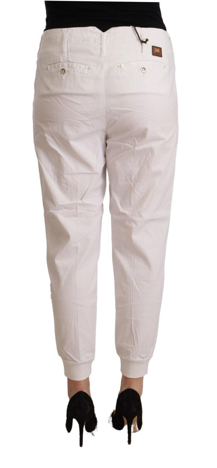 Met White Cotton Mid Waist Tapered Cropped Pants