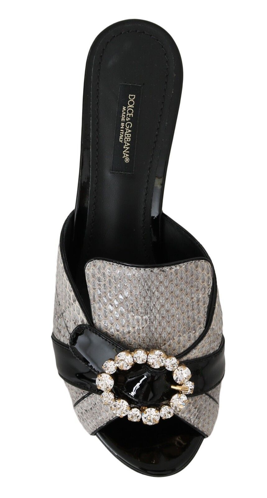 Black Gray Exotic Leather Crystals Sandals Shoes