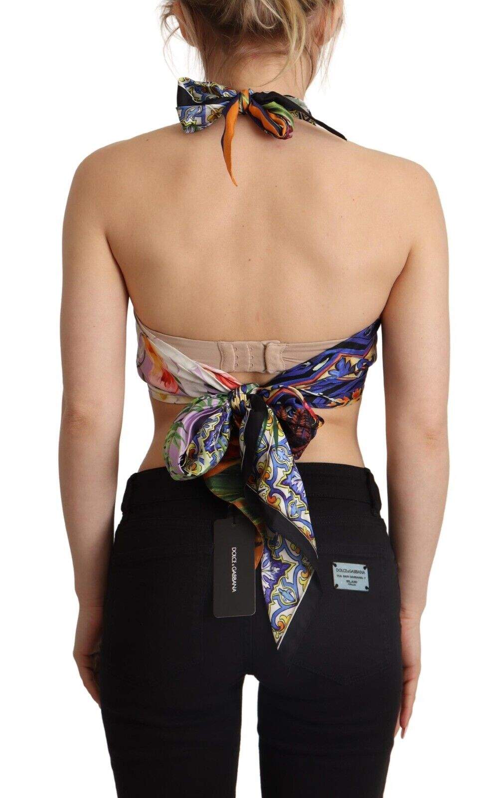 Dolce & Gabbana Multicolor Foulard Silk Halter Cropped Top Dolce & Gabbana, feed-1, IT40|S, Multicolor, Tops & T-Shirts - Women - Clothing at SEYMAYKA
