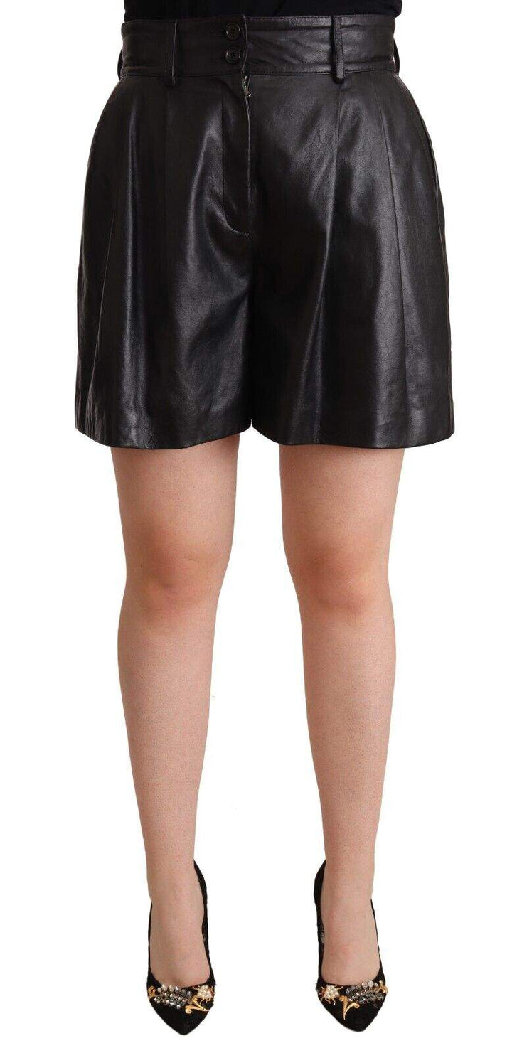 Dolce & Gabbana Black Leather High Waist Bermuda Above Knee Shorts Black, Dolce & Gabbana, feed-1, IT44|L, Shorts - Women - Clothing at SEYMAYKA
