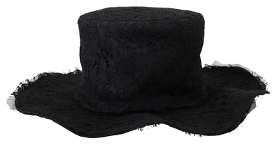 Dolce & Gabbana Black Floral Lace Wide Brim Top Hat