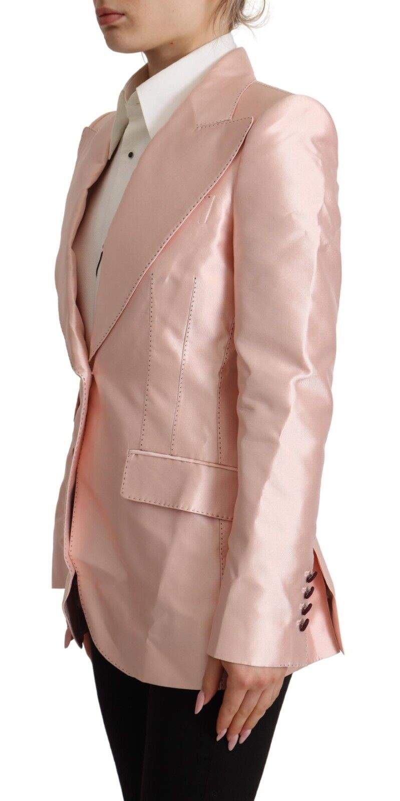 Dolce & Gabbana Pink Satin Long Sleeves Blazer Coat Jacket Dolce & Gabbana, feed-1, IT36 | XS, Jackets & Coats - Women - Clothing, Pink at SEYMAYKA