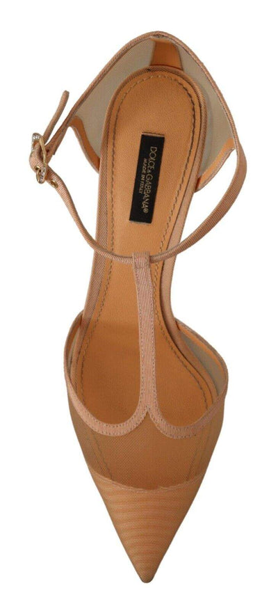 Dolce & Gabbana Beige Mesh T-strap Stiletto Heels Pumps Shoes Beige, Dolce & Gabbana, EU39/US8.5, feed-1, Pumps - Women - Shoes at SEYMAYKA