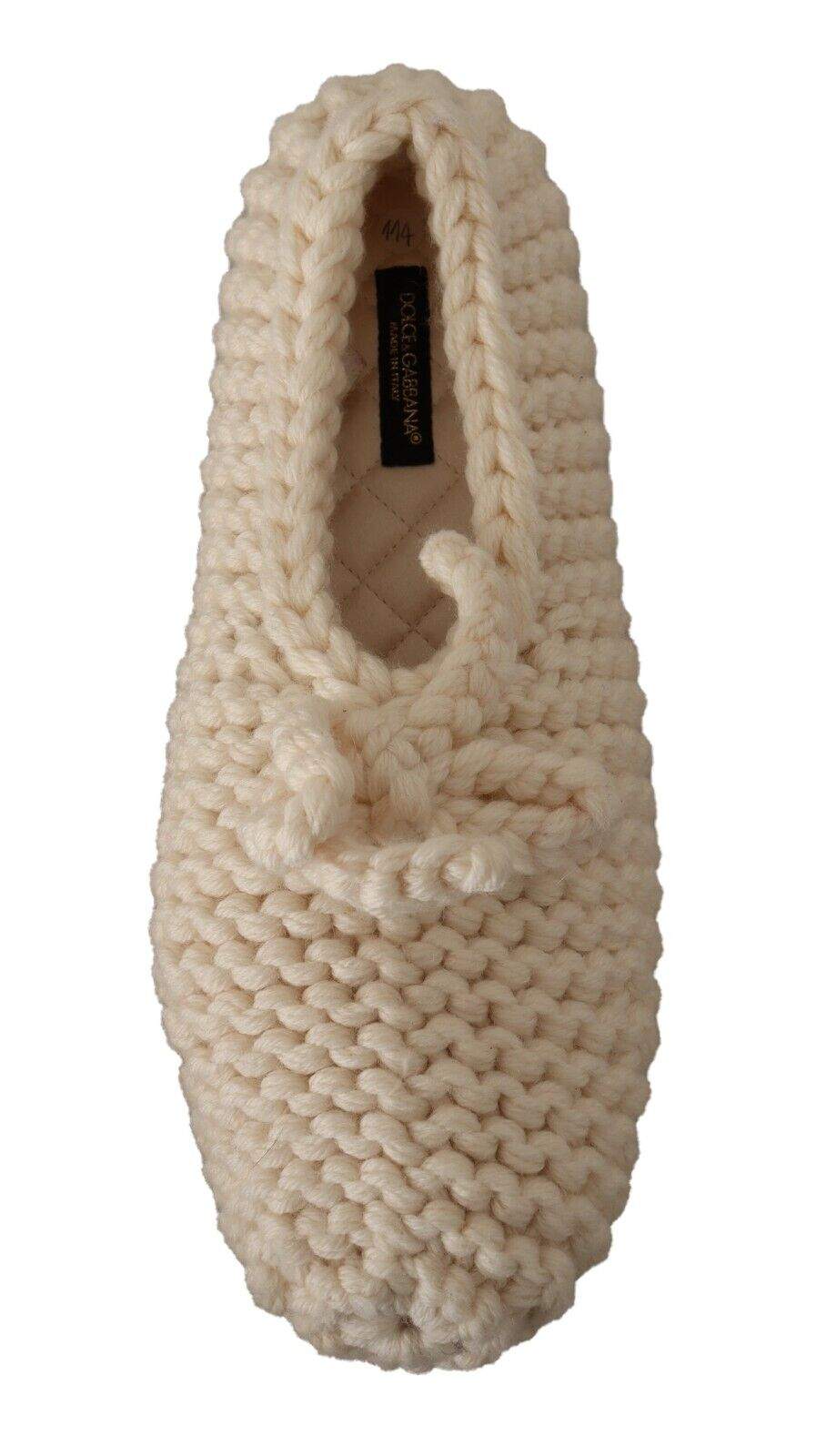 Dolce & Gabbana White Slip On Ballerina Flats Wool Knit Shoes Dolce & Gabbana, EU39/US8.5, feed-1, Flat Shoes - Women - Shoes, White at SEYMAYKA