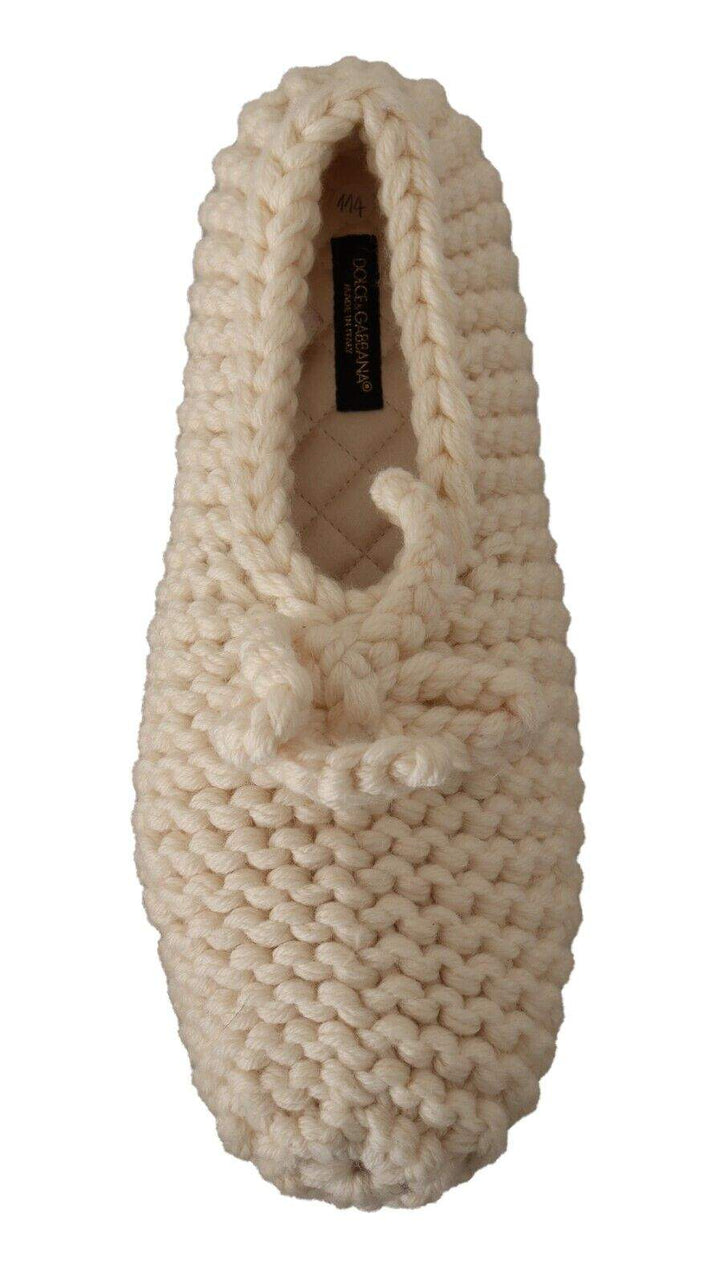 Dolce & Gabbana White Slip On Ballerina Flats Wool Knit Shoes Dolce & Gabbana, EU39/US8.5, feed-1, Flat Shoes - Women - Shoes, White at SEYMAYKA