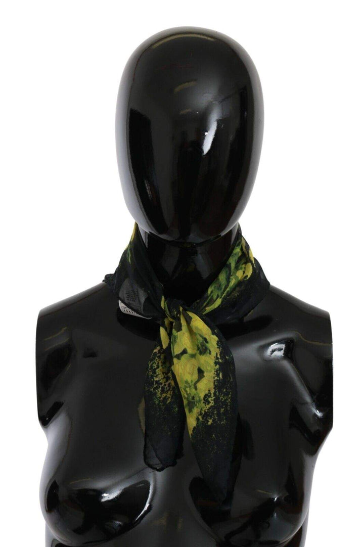 GF Ferre Black Yellow Floral Wrap Shawl Foulard Scarf Black, feed-1, GF Ferre, Scarves - Women - Accessories at SEYMAYKA
