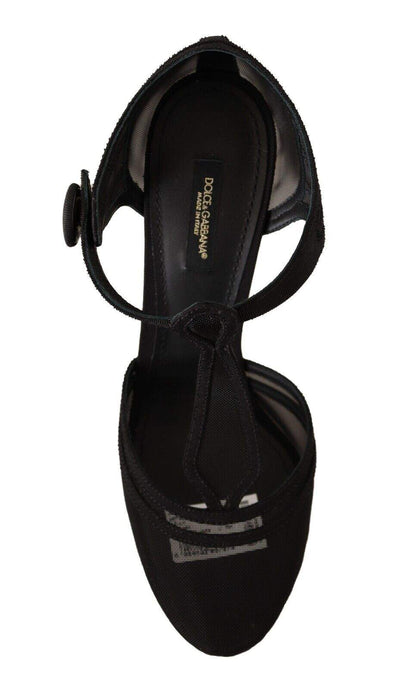 Dolce & Gabbana Black Mesh T-strap Stiletto Heels Pumps Shoes Black, Dolce & Gabbana, EU39/US8.5, feed-1, Pumps - Women - Shoes at SEYMAYKA