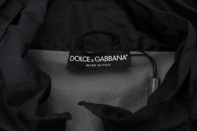 Dolce & Gabbana Black Printed Nylon Hooded Bomber Jacket
