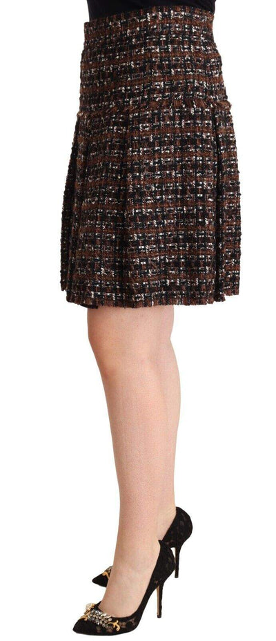 Dolce & Gabbana Brown High Waist Mini A-Line Pleated Skirt Brown, Dolce & Gabbana, feed-1, IT46|XL, Skirts - Women - Clothing at SEYMAYKA