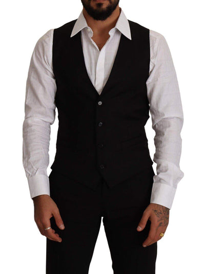 Dolce & Gabbana Black Wool Single Breasted Waistcoat Vest #men, Black, Dolce & Gabbana, feed-1, IT46 | S, Vests - Men - Clothing at SEYMAYKA