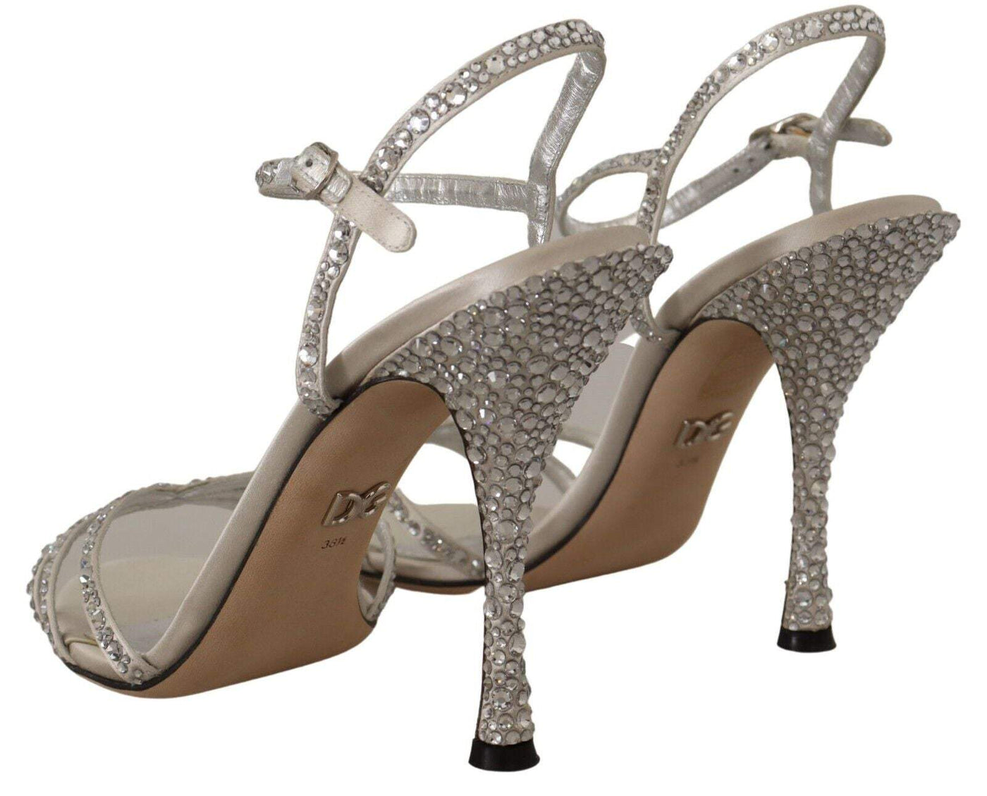 Dolce & Gabbana Silver Crystal Covered Ankle Strap Sandals Dolce & Gabbana, EU38.5/US8, feed-1, Sandals - Women - Shoes, Silver at SEYMAYKA