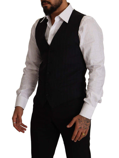 Dolce & Gabbana Blue Striped Wool Stretch Waistcoat Vest #men, Blue, Dolce & Gabbana, feed-1, IT48 | M, Vests - Men - Clothing at SEYMAYKA