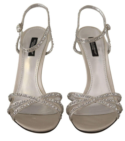Dolce & Gabbana Silver Crystal Covered Ankle Strap Sandals Dolce & Gabbana, EU38.5/US8, feed-1, Sandals - Women - Shoes, Silver at SEYMAYKA