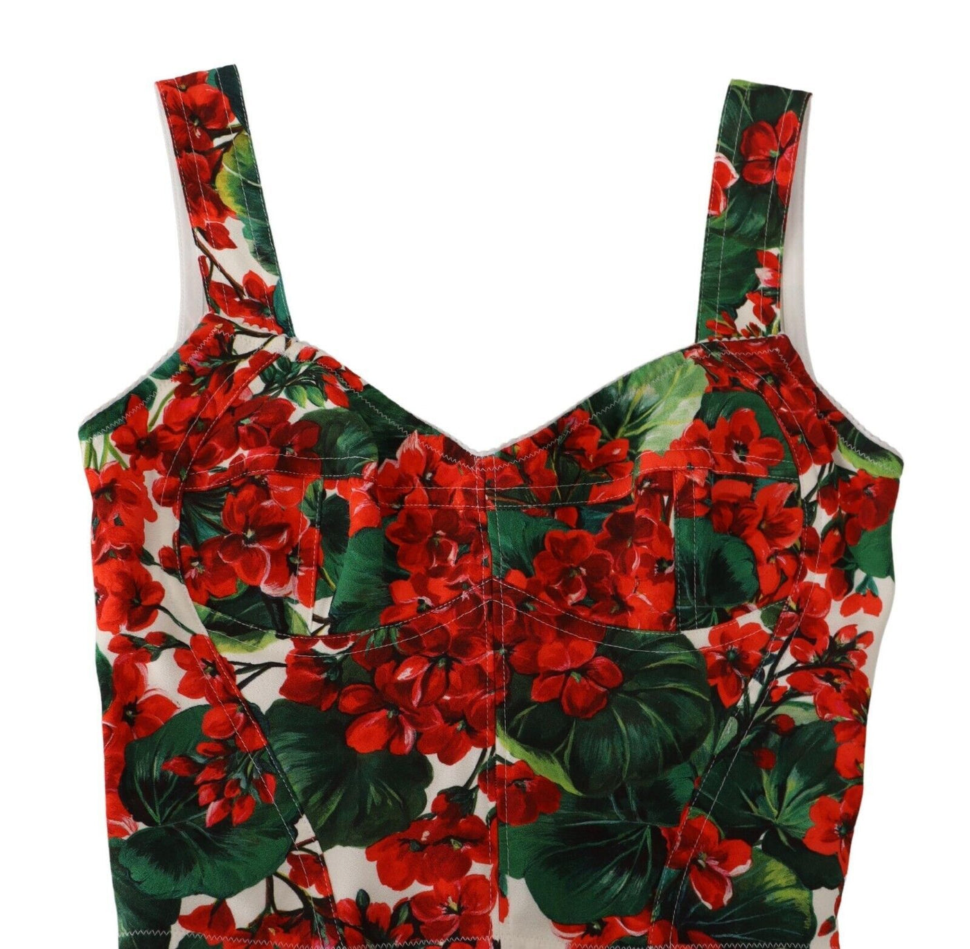 Dolce & Gabbana Red Geranium Print Viscose Sweetheart Cropped Top