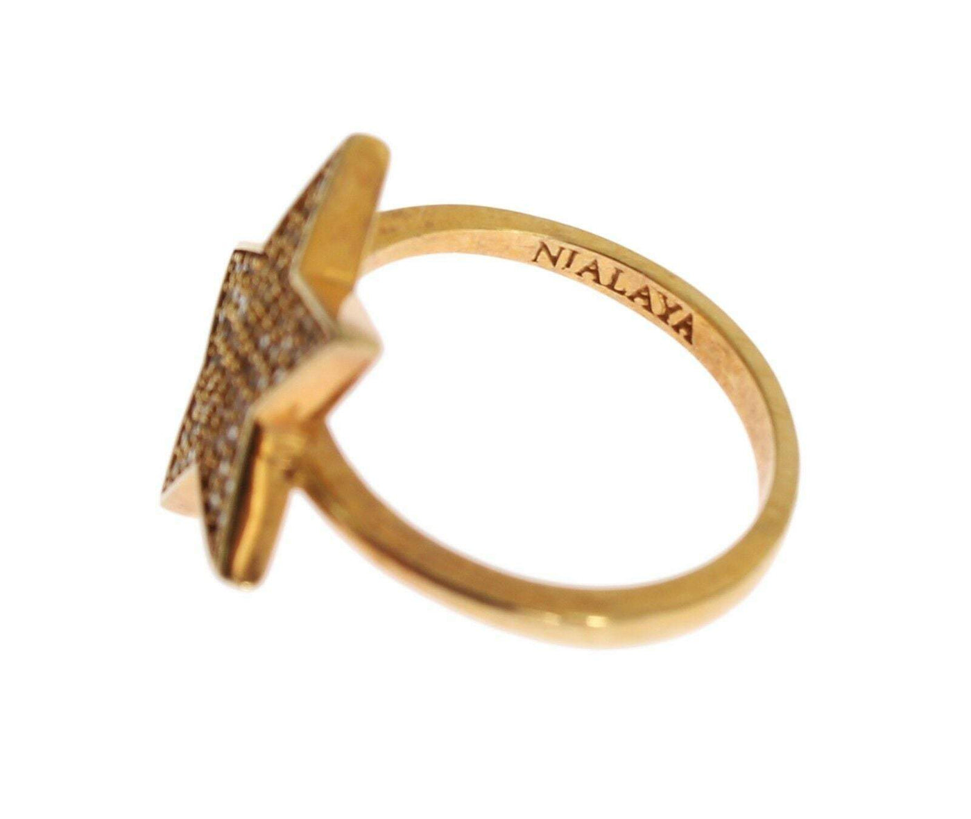 Nialaya Star Gold 925 Silver Womens Clear Ring #women, Accessories - New Arrivals, EU54 | US7, feed-agegroup-adult, feed-color-gold, feed-gender-female, Gold, Nialaya, Rings - Women - Jewelry at SEYMAYKA